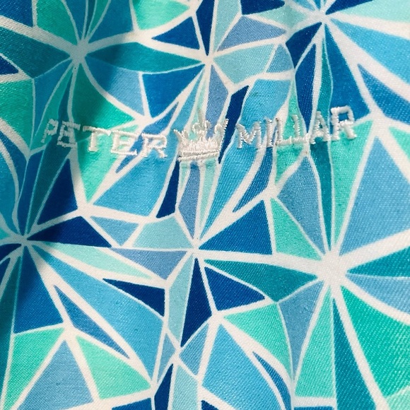 Peter Millar Turquoise Jute Tote Bag Large Coastal Beach Resort Geometric - Picture 5 of 12